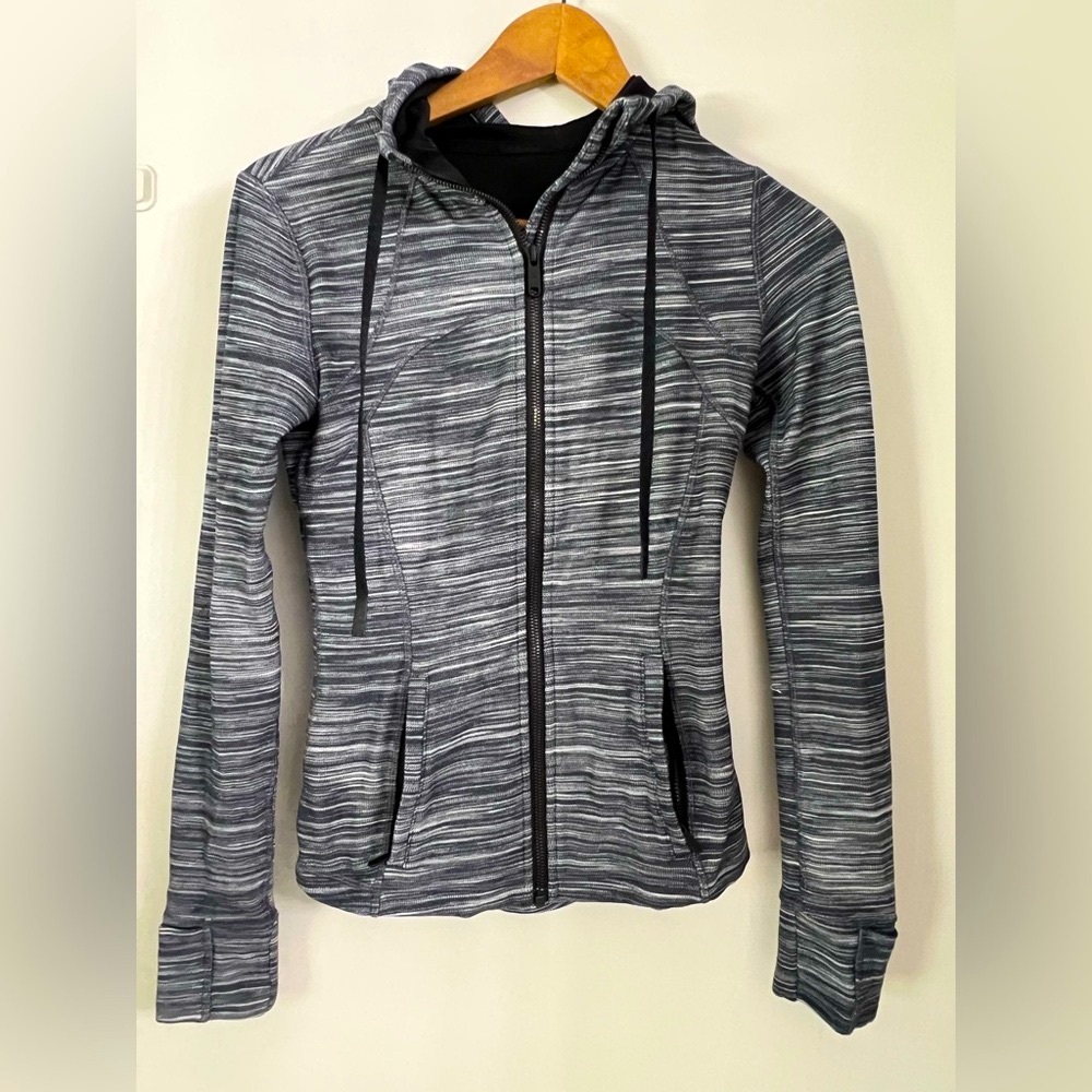lululemon athletica Gray and Dark blue/black Striped hooded Nulu Jacket